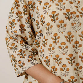 Beige - bagru hand printed cotton a-line long kurta 08