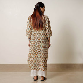 Beige - bagru hand printed cotton a-line long kurta 08