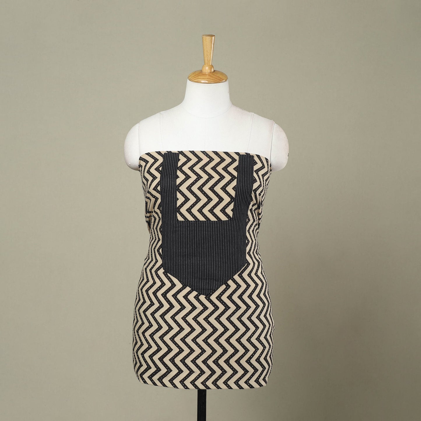 Buy Beige Bagru Print Patchwork Cotton Kurta Material