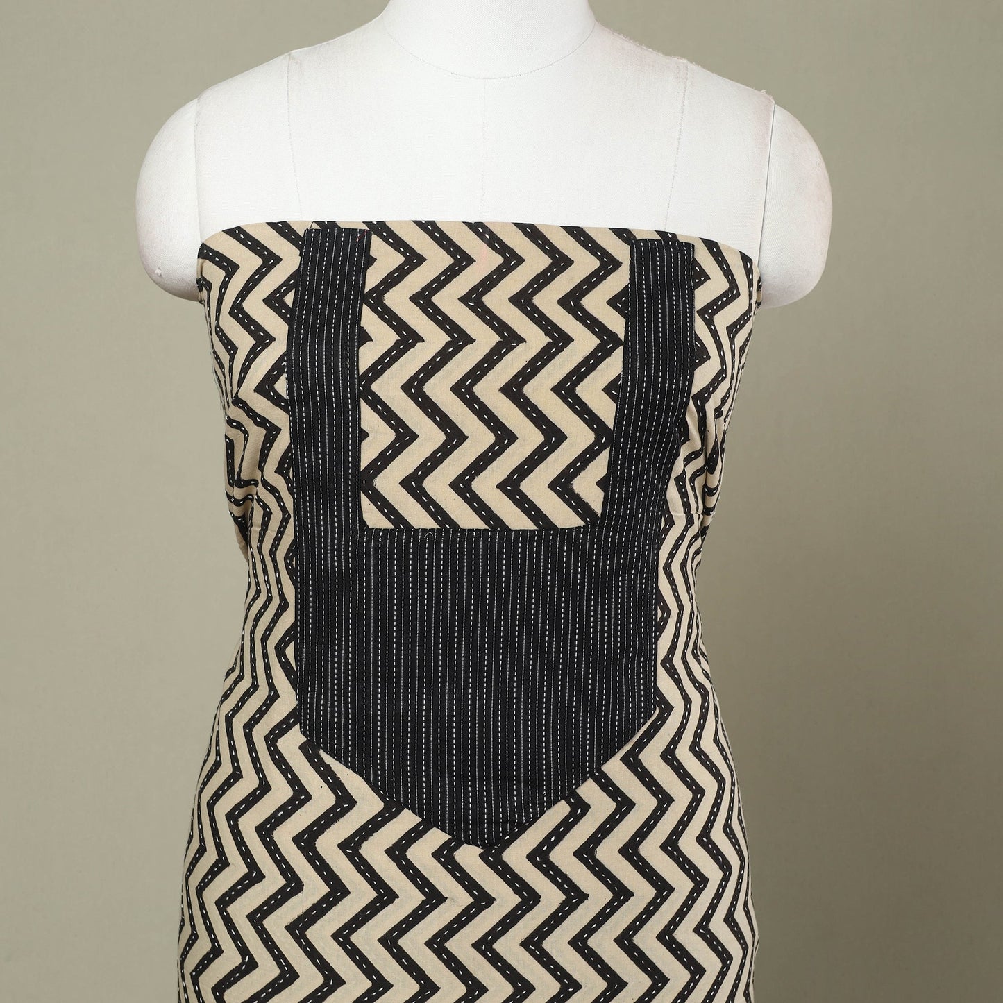 Buy Beige Bagru Print Patchwork Cotton Kurta Material