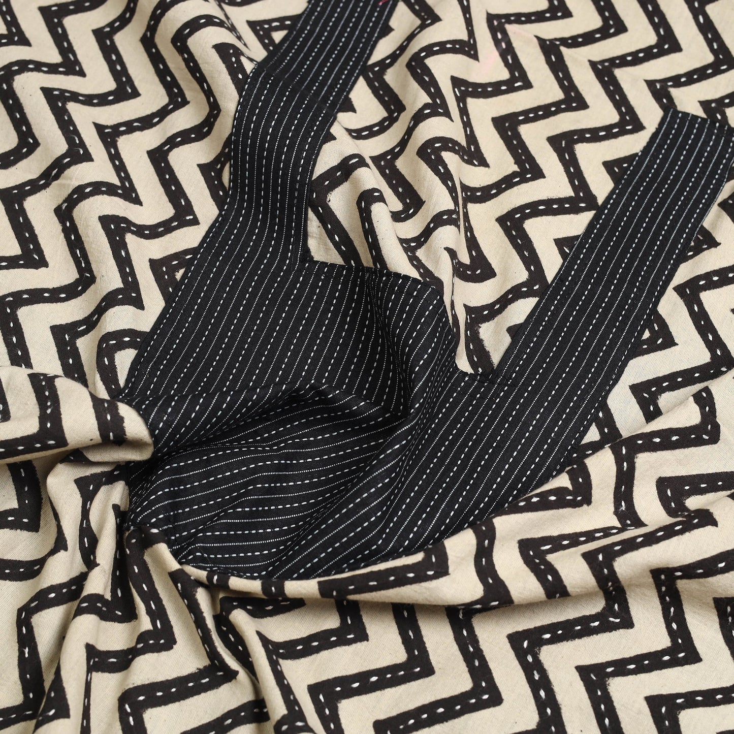 Buy Beige Bagru Print Patchwork Cotton Kurta Material