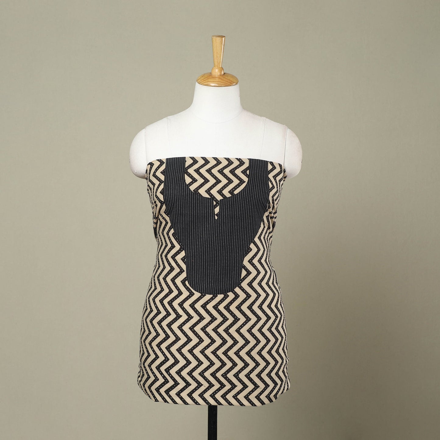 Buy Beige Bagru Print Patchwork Cotton Kurta Material