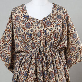 Beige Bagru Block Print Cotton Kaftan with Tie-Up Waist