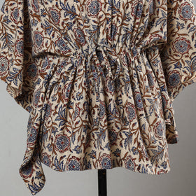 Beige Bagru Block Print Cotton Kaftan with Tie-Up Waist