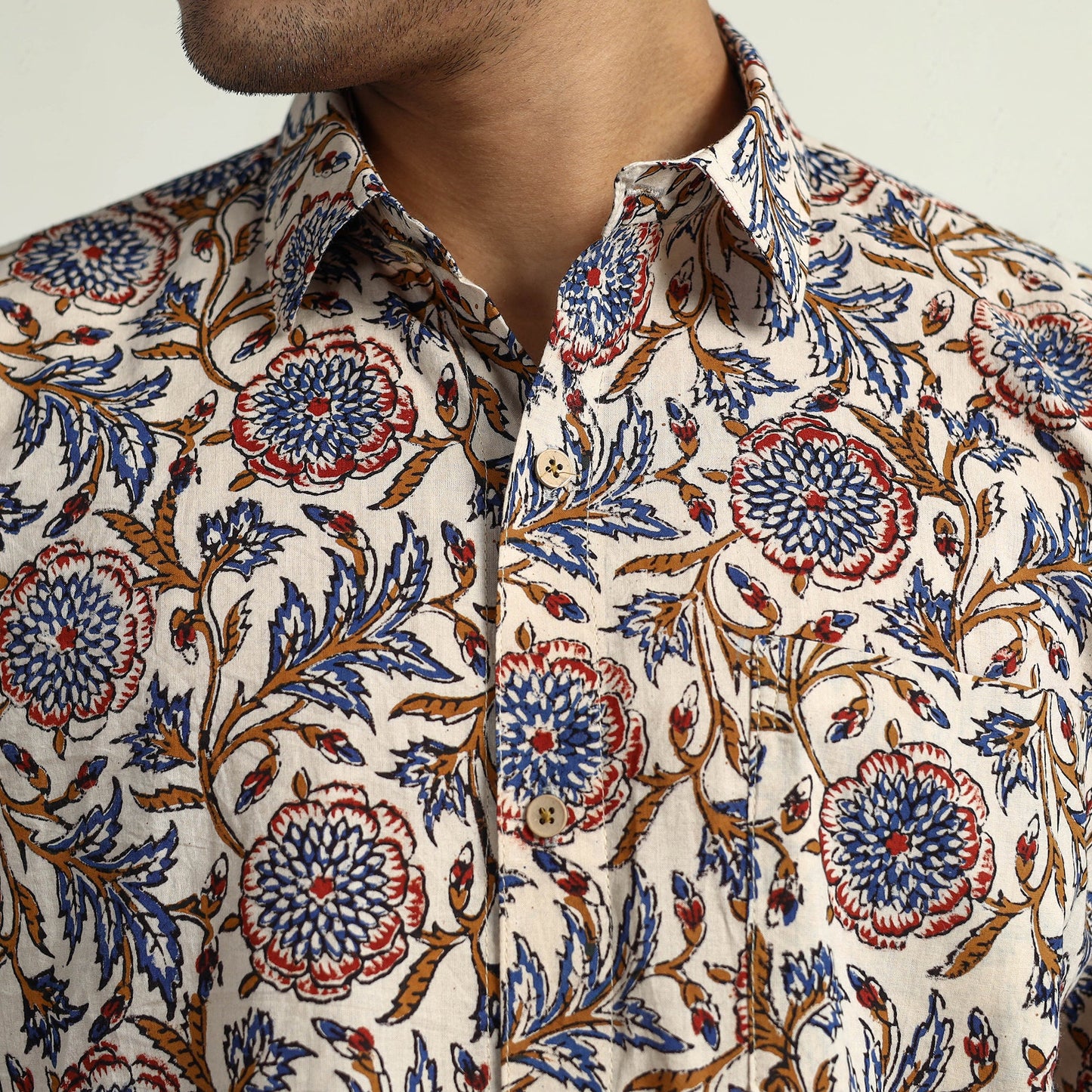   Bagru Block Printed Cotton Men Half Sleeve Shirt 12 