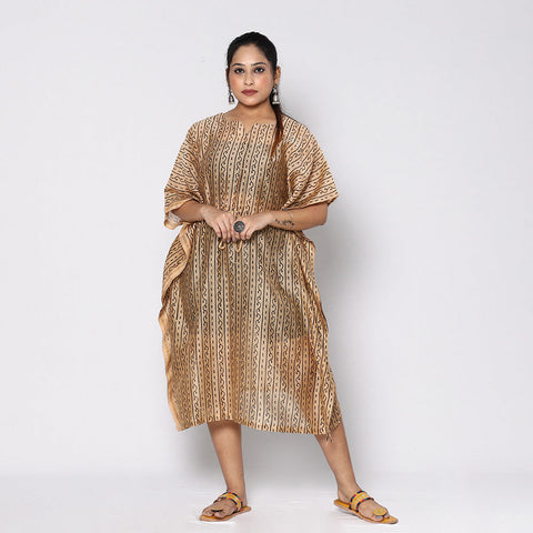  Bagru Block Printing Chanderi Silk Kaftan with Tie-Up Waist 