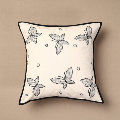 Buy Beige Bakhiya Tanka Applique Work Cotton Cushion Cover
