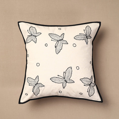Buy Beige Bakhiya Tanka Applique Work Cotton Cushion Cover