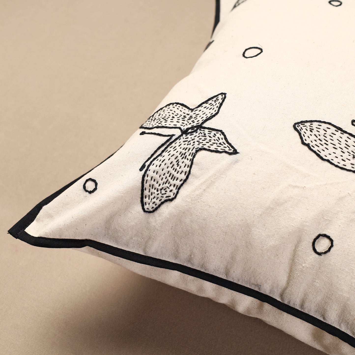 Buy Beige Bakhiya Tanka Applique Work Cotton Cushion Cover