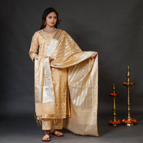 Buy Beige Banarasi Silk Cotton Kurta with Palazzo & Dupatta Set