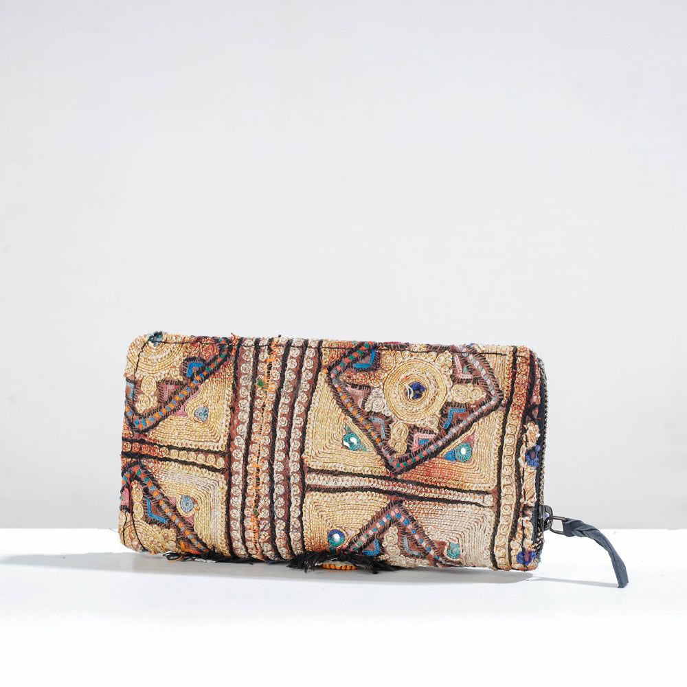 Beige Banjara Vintage Embroidery Mirror Work Wallet