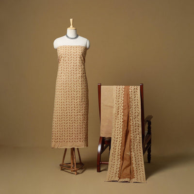 Beige - barmer cut work cotton applique 3pc unstitched