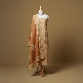 Beige - barmer cut work cotton applique 3pc unstitched