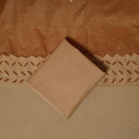 Beige - barmer cut work cotton applique 3pc unstitched