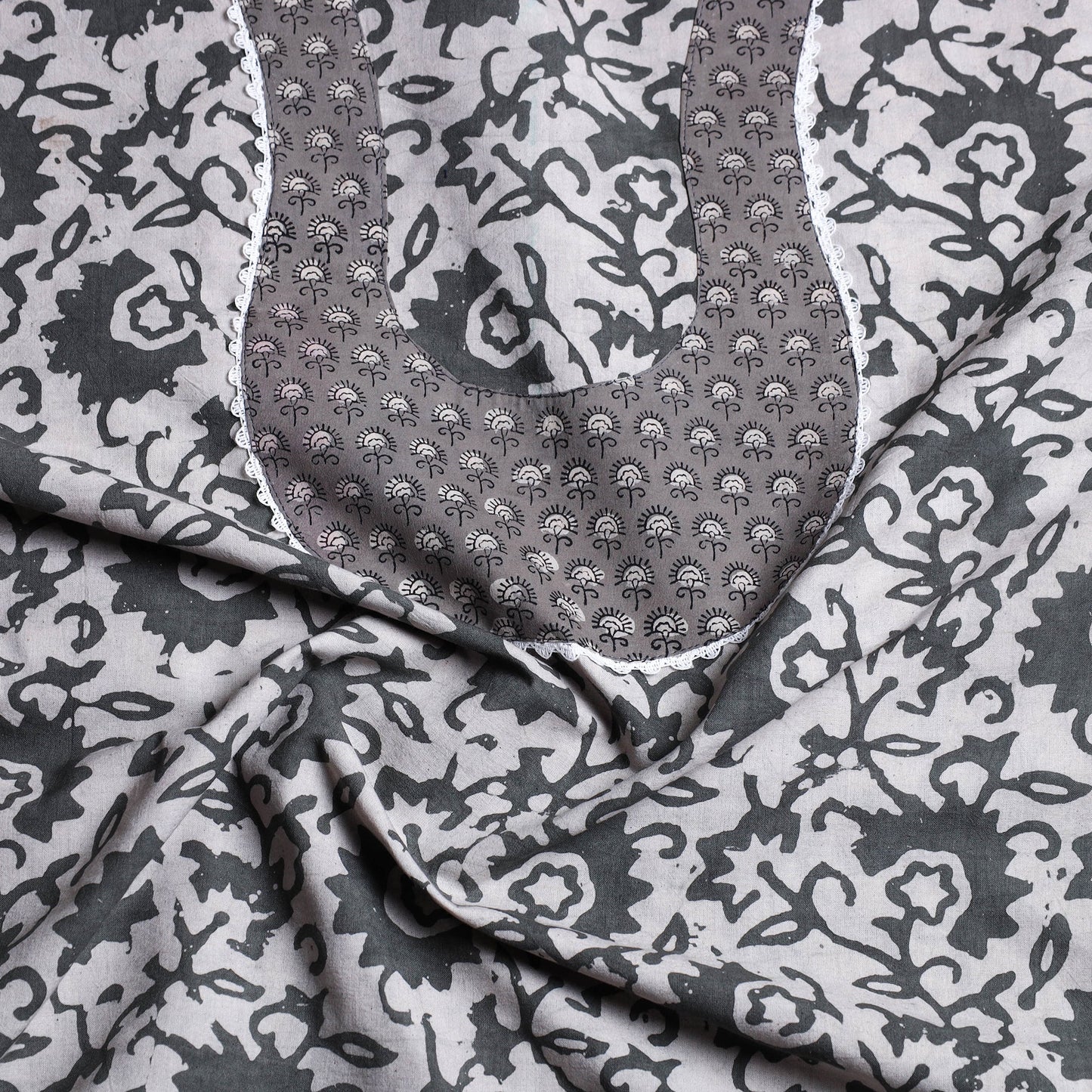 Beige - batik patchwork cotton unstitched kurta material