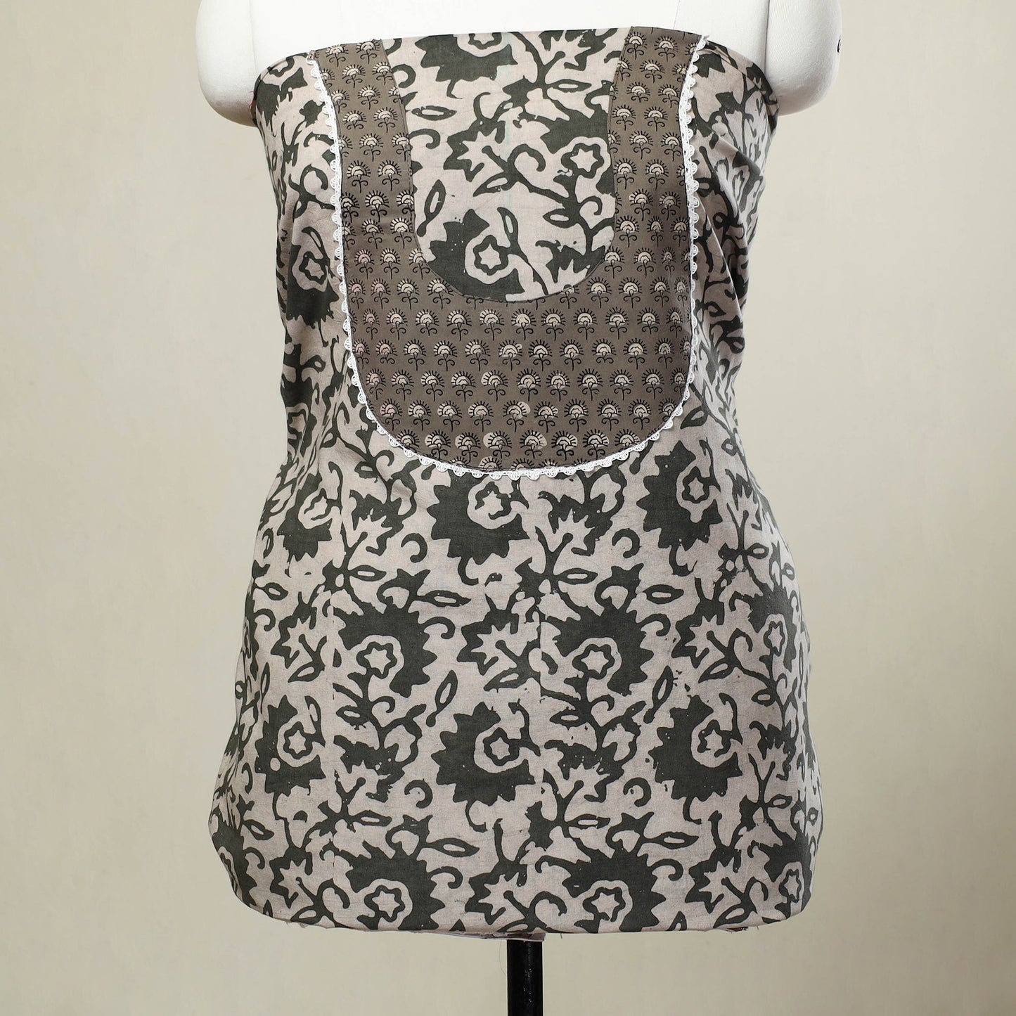 Beige - batik patchwork cotton unstitched kurta material