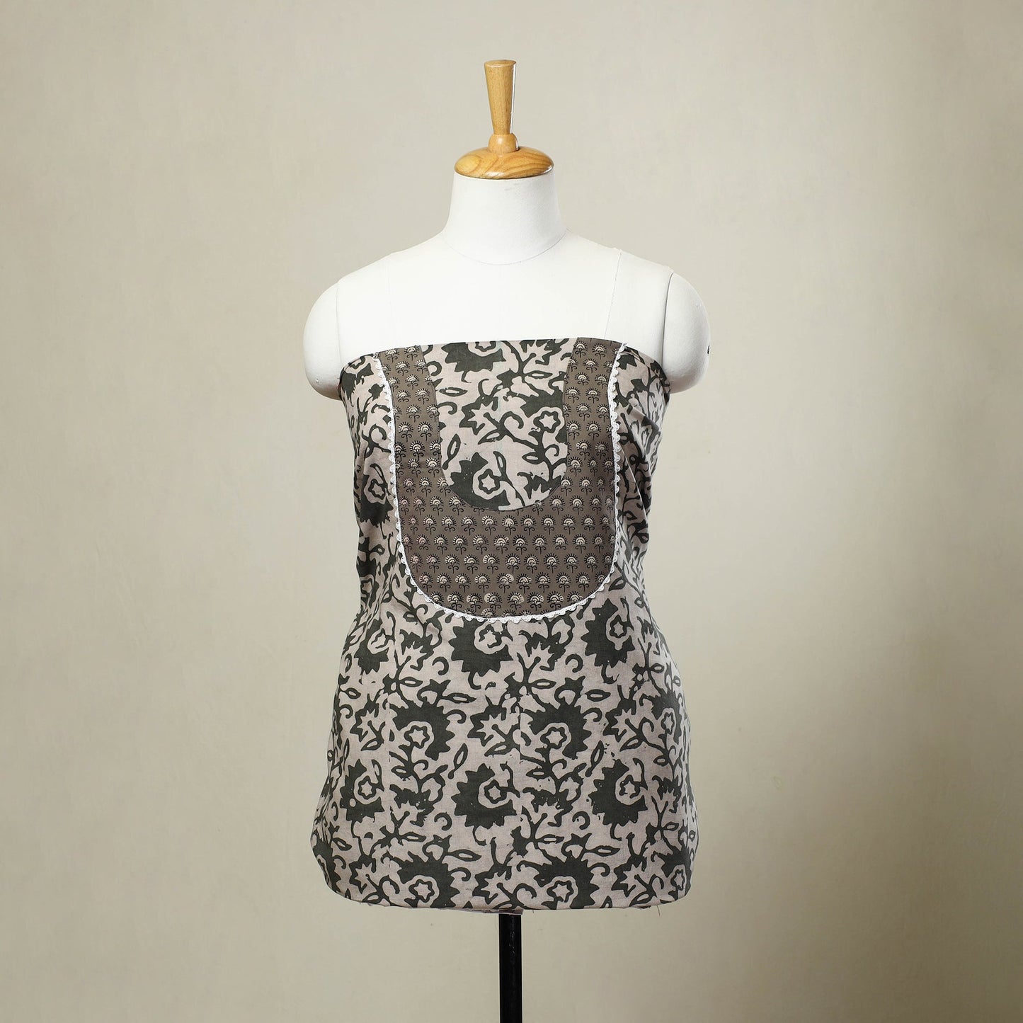 Beige - batik patchwork cotton unstitched kurta material