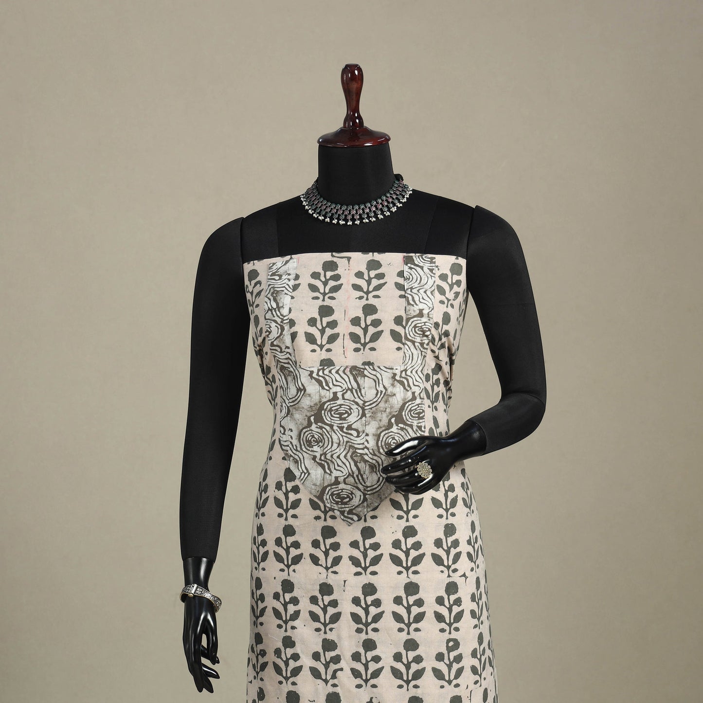 Beige - batik patchwork cotton unstitched kurta material