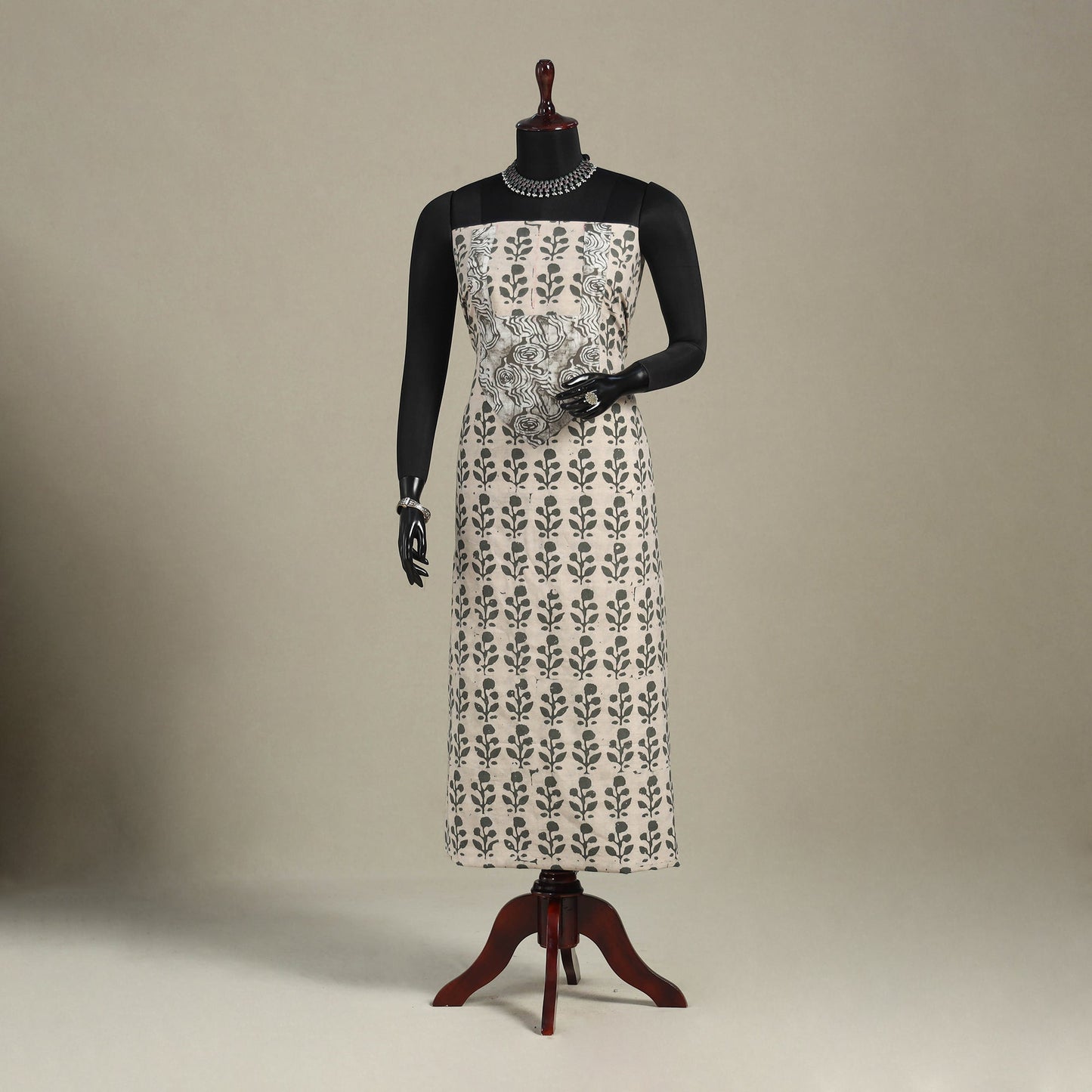 Beige - batik patchwork cotton unstitched kurta material