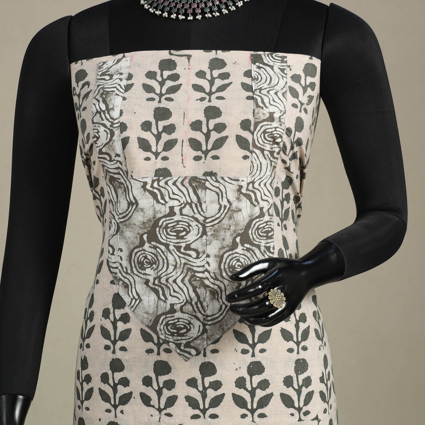 Beige - batik patchwork cotton unstitched kurta material