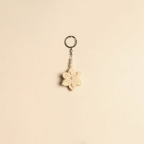 Beaded fabart flower keychain 23 - handcrafted