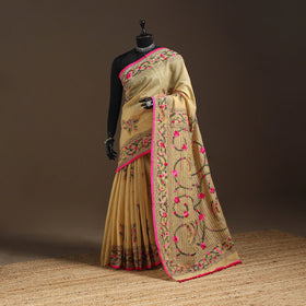 Bengal chanderi silk hand embroidered saree 04 - handcrafted