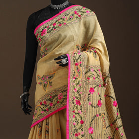 Bengal chanderi silk hand embroidered saree 04 - handcrafted