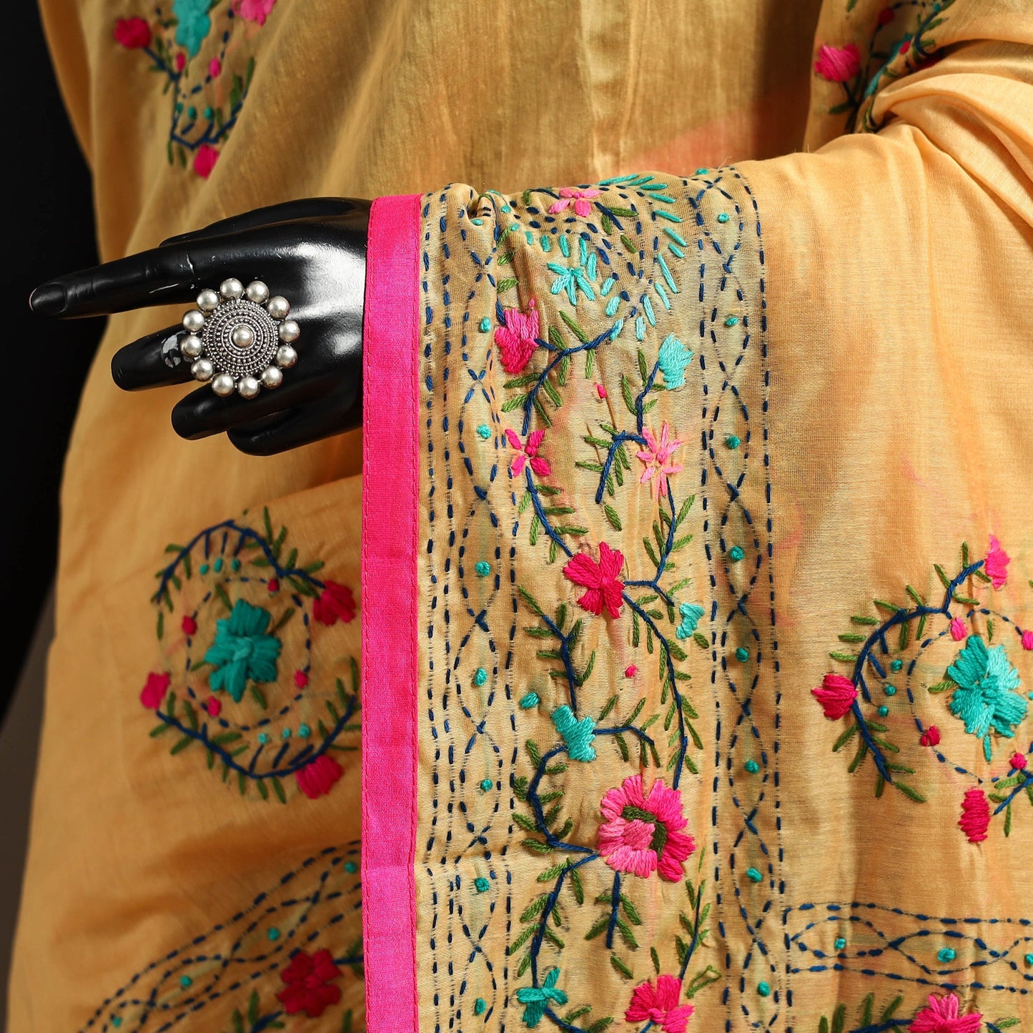 Bengal chanderi silk hand embroidered saree 14 - handcrafted