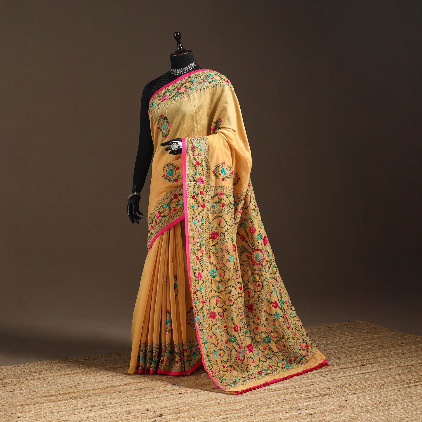 Bengal chanderi silk hand embroidered saree 14 - handcrafted