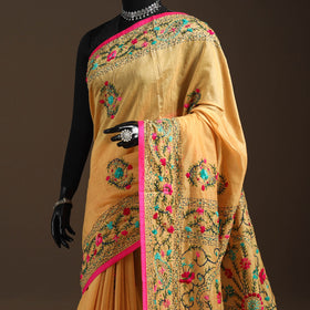 Bengal chanderi silk hand embroidered saree 14 - handcrafted