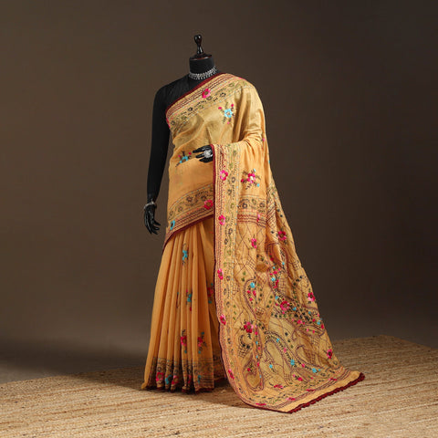 Bengal chanderi silk hand embroidered saree 20 - handcrafted