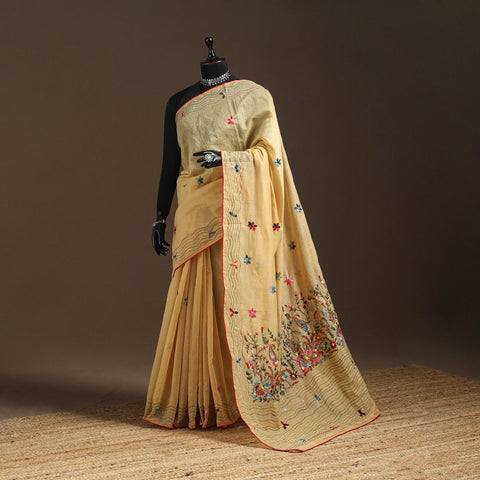 Bengal chanderi silk hand embroidered saree 27 - handcrafted