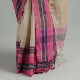 Beige - bengal ghicha border handloom pure cotton saree 34