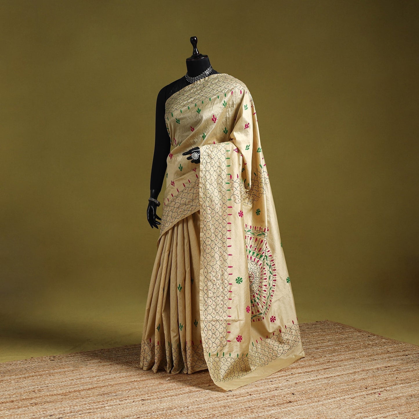 Bengal hand embroidery silk nakshi kantha saree 38