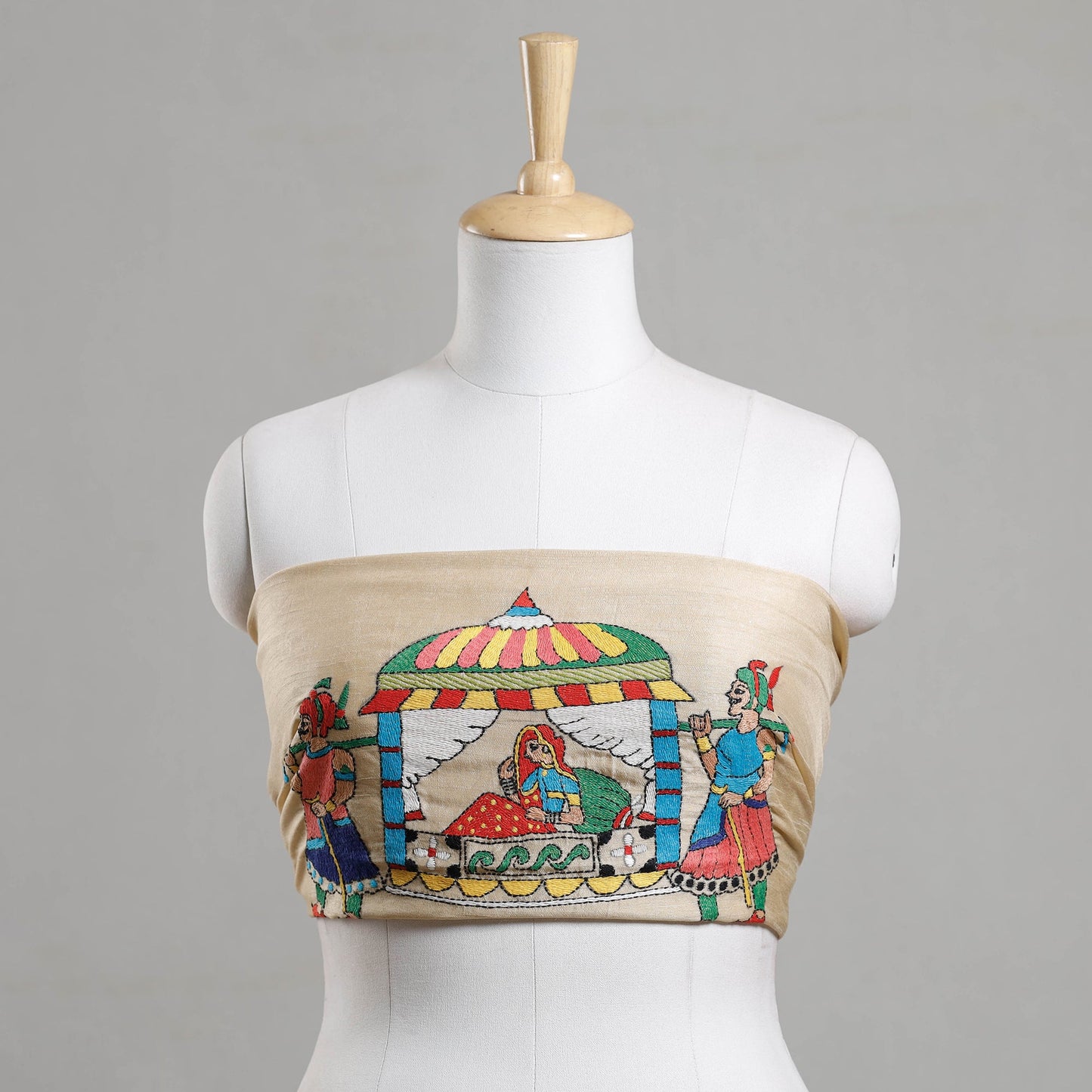 Buy Bengal Kantha Embroidery Raw Silk Blouse Piece Online at iTokri.com