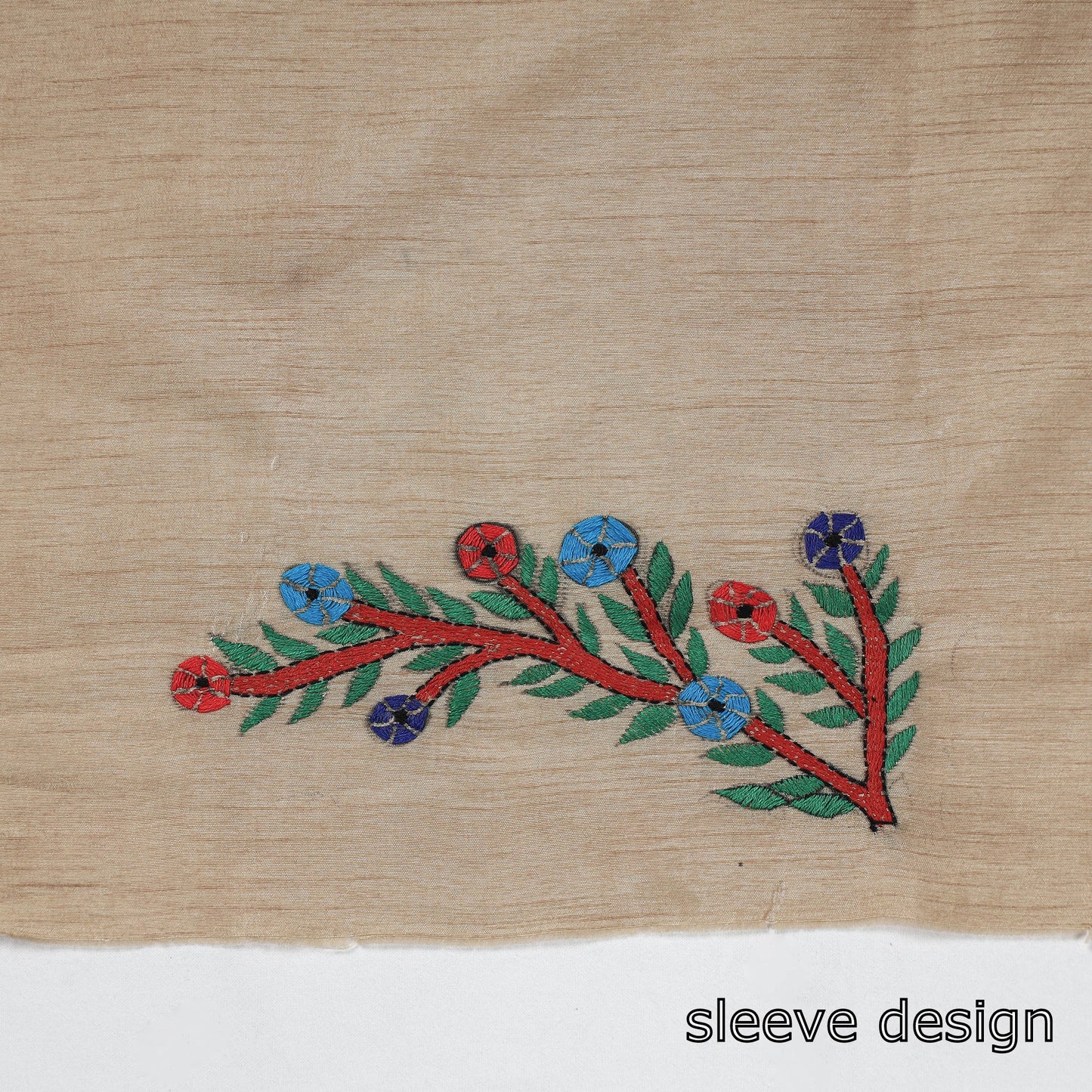 Beige Bengal Kantha Embroidery Raw Silk Blouse Piece 