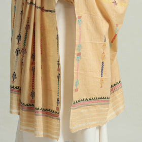 Beige - Bengal Kantha Embroidery Silk Cotton Dupatta 06