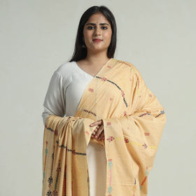 Beige - Bengal Kantha Embroidery Silk Cotton Dupatta 06