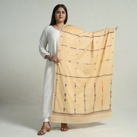 Beige - Bengal Kantha Embroidery Silk Cotton Dupatta 06