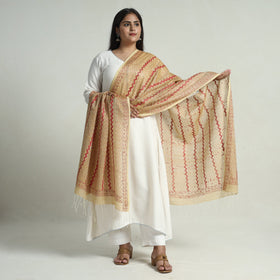 Buy Bengal Kantha Embroidery Tussar Silk Cotton Handloom Dupatta with Tassels 23 Online at iTokri.com