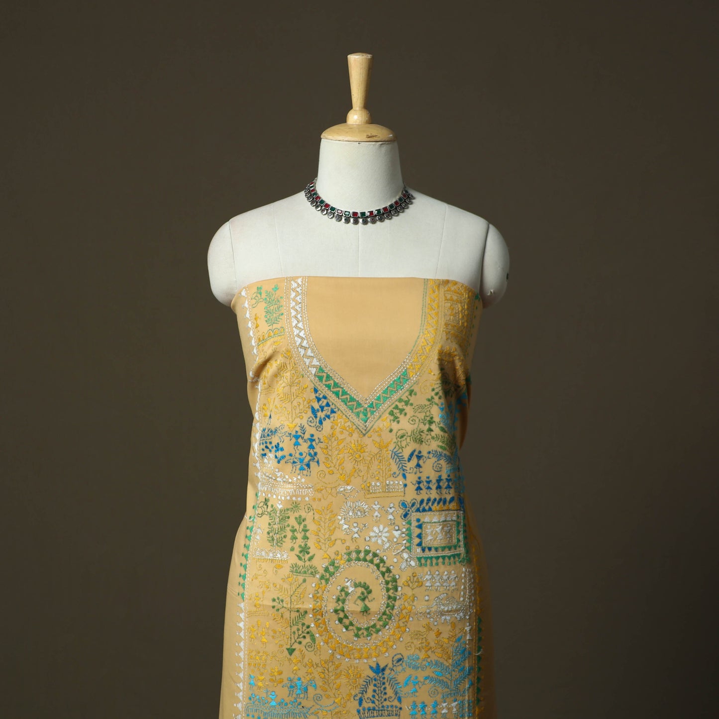 Bengal kantha hand embroidered cotton unstitched kurta