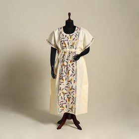 Beige - bengal kantha hand embroidery cotton kaftan (long)