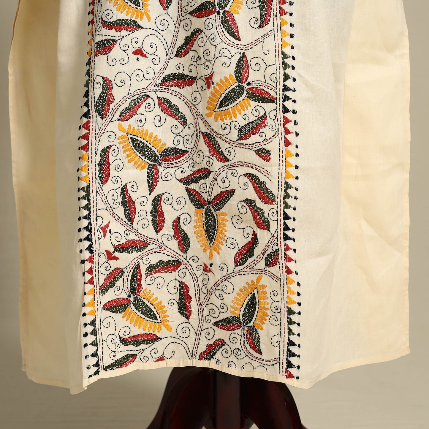 Beige - bengal kantha hand embroidery cotton kaftan (long)