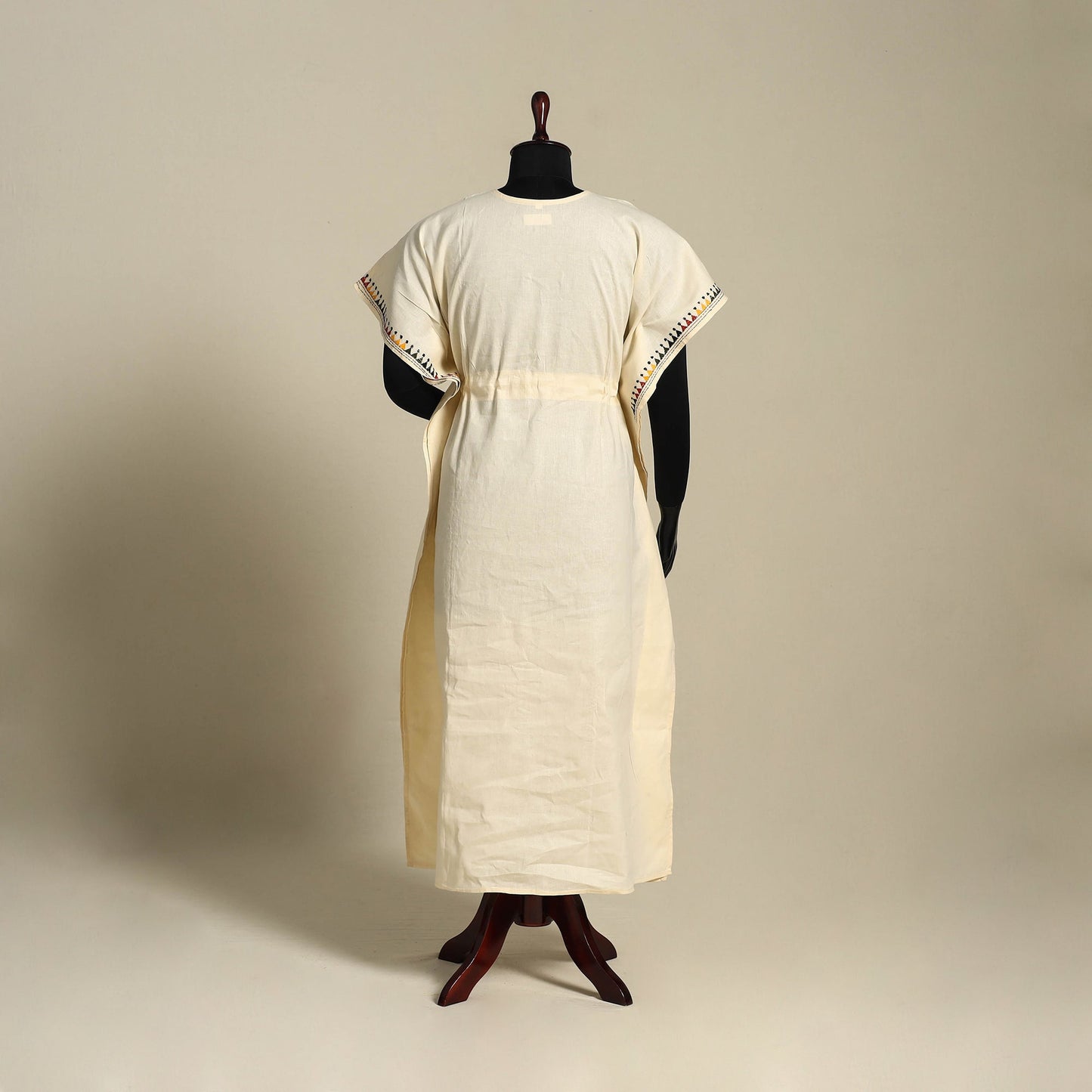 Beige - bengal kantha hand embroidery cotton kaftan (long)