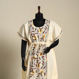 Beige - bengal kantha hand embroidery cotton kaftan (long)