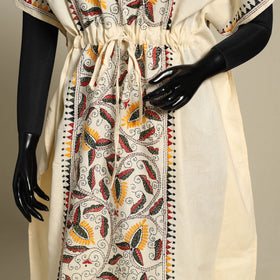 Beige - bengal kantha hand embroidery cotton kaftan (long)