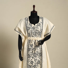 Beige - bengal kantha hand embroidery cotton kaftan (long)