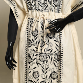 Beige - bengal kantha hand embroidery cotton kaftan (long)