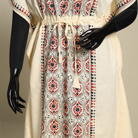 Beige Bengal Kantha Hand Embroidery Cotton Kaftan (Long) 