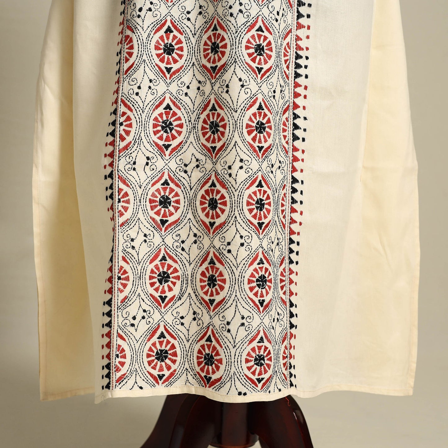 Beige Bengal Kantha Hand Embroidery Cotton Kaftan (Long) 